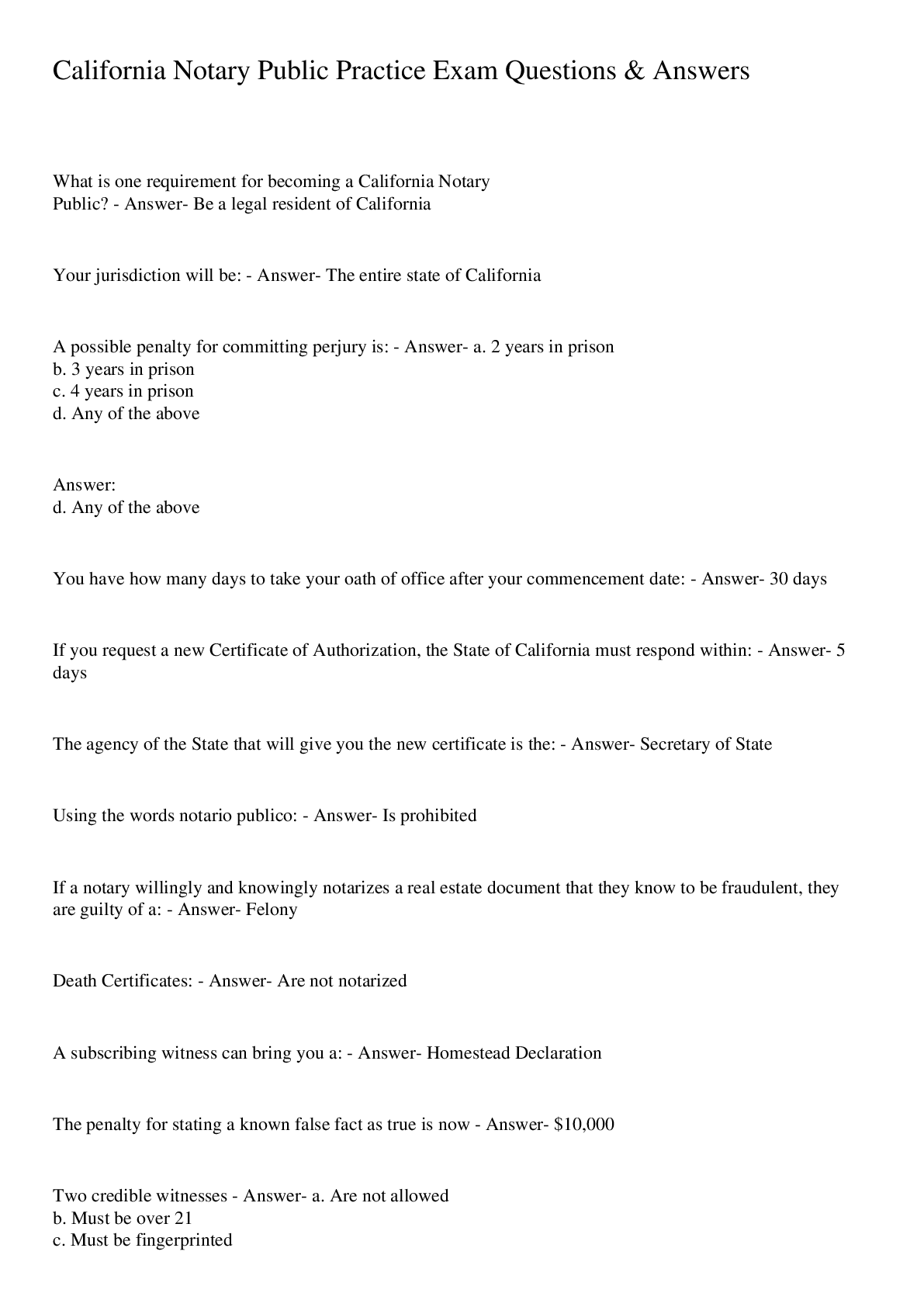 Preview image for California Notary Public Practice Exam Questions & Answers